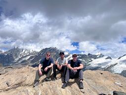 Hiking to a summit in Zermatt across from the famous Matterhorn Mountain.