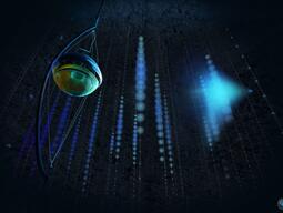 When a neutrino interacts with molecules in the clear Antarctic ice, it produces secondary particles that leave a trace of blue light as they travel through the IceCube detector. [Credit: Nicolle r. Fuller/NSF/IceCube]