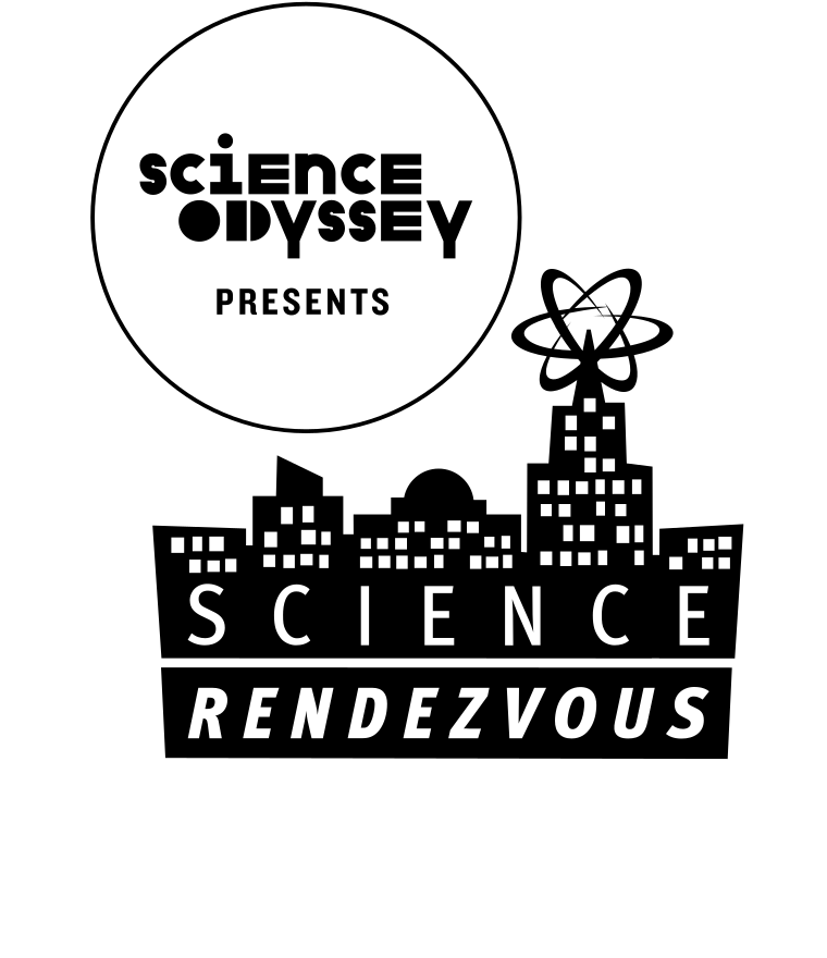 Science Rendezvous logo in black and white.