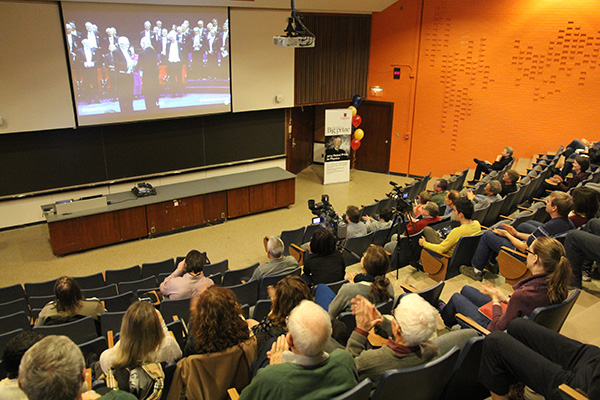Students and Faculty watching the live stream of Nobel Prize in Physics presentation