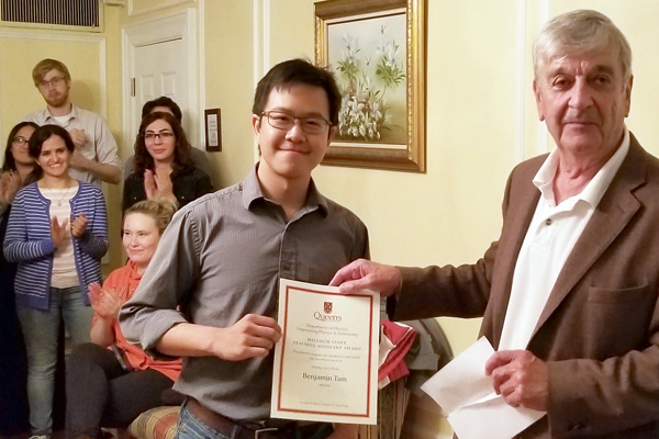 Prof. Stott with Benjamin Tam, Teaching Assistant Award winner for Winter 2017 Term. Runner ups were a tie with Alex Inayeh and Christine Hall.