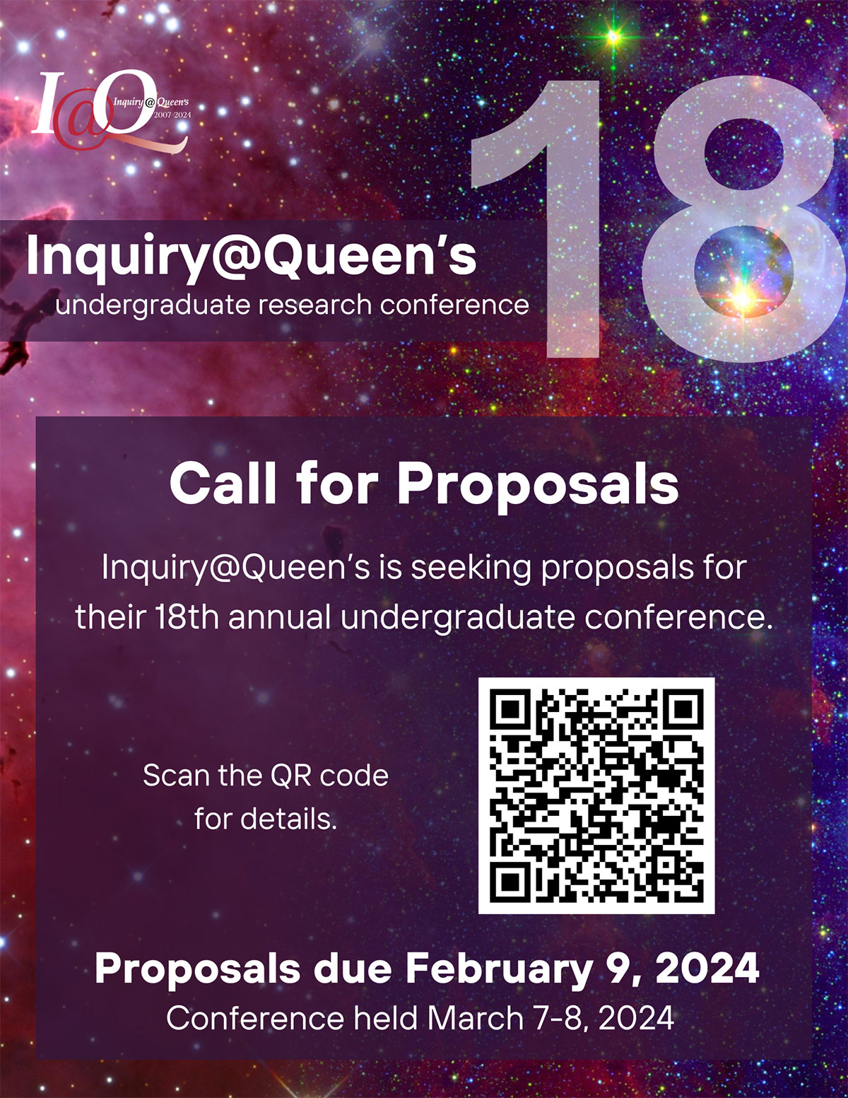 Proposal calls for the 18th annual I@Q Conference at Queen's University, Kingston, Ontario, Canada