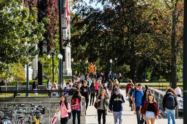 Students outside on main campus