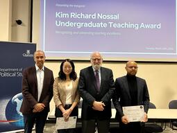Award recipients, Fan Lu and Surulola Eke, with Head of Department Jonathan Rose and Kim Richard Nossal