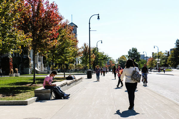 Fall campus with students