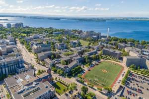 overhead shot of campus showing Tindall Field