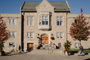 Campus building in the fall.