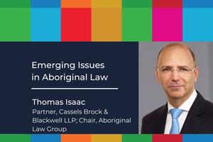 Emerging Issues in Aboriginal Law events poster between SDG Week colourful blocks.