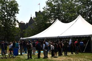 Tent and people lining up