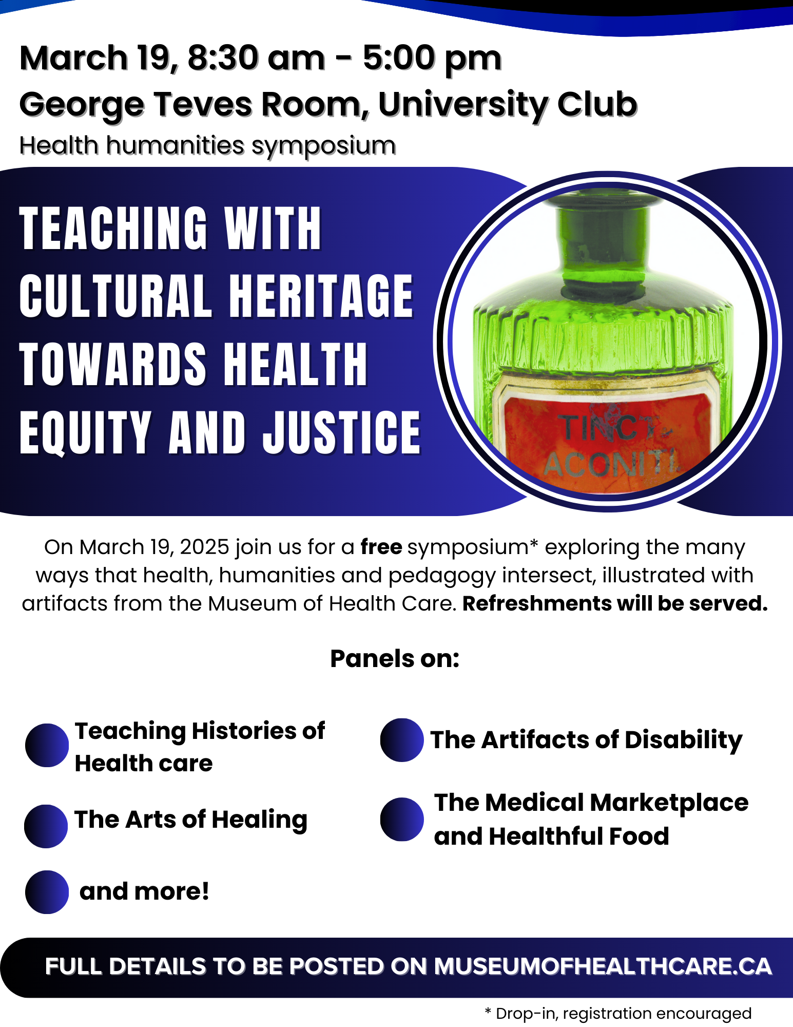 Poster with Teaching with Cultural Heritage Towards Health Equity and Justice event information