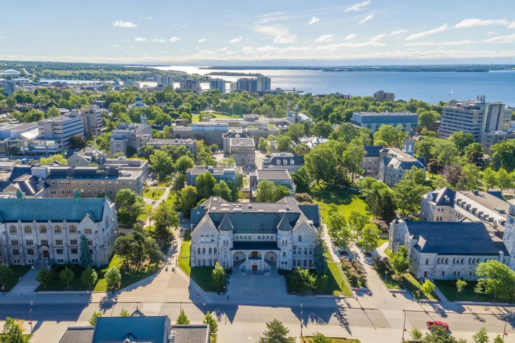 Drone shot of Queen's campus