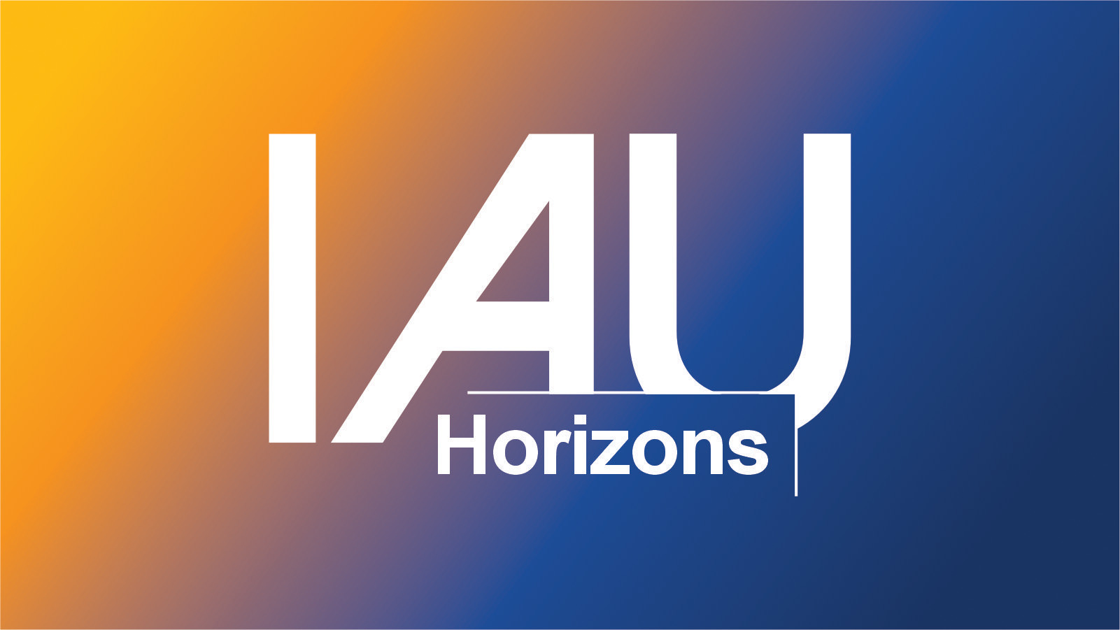 The text "IAU Horizons" in white(with Horizons under the three letters)on a gradient pink to blue(left to right)background.