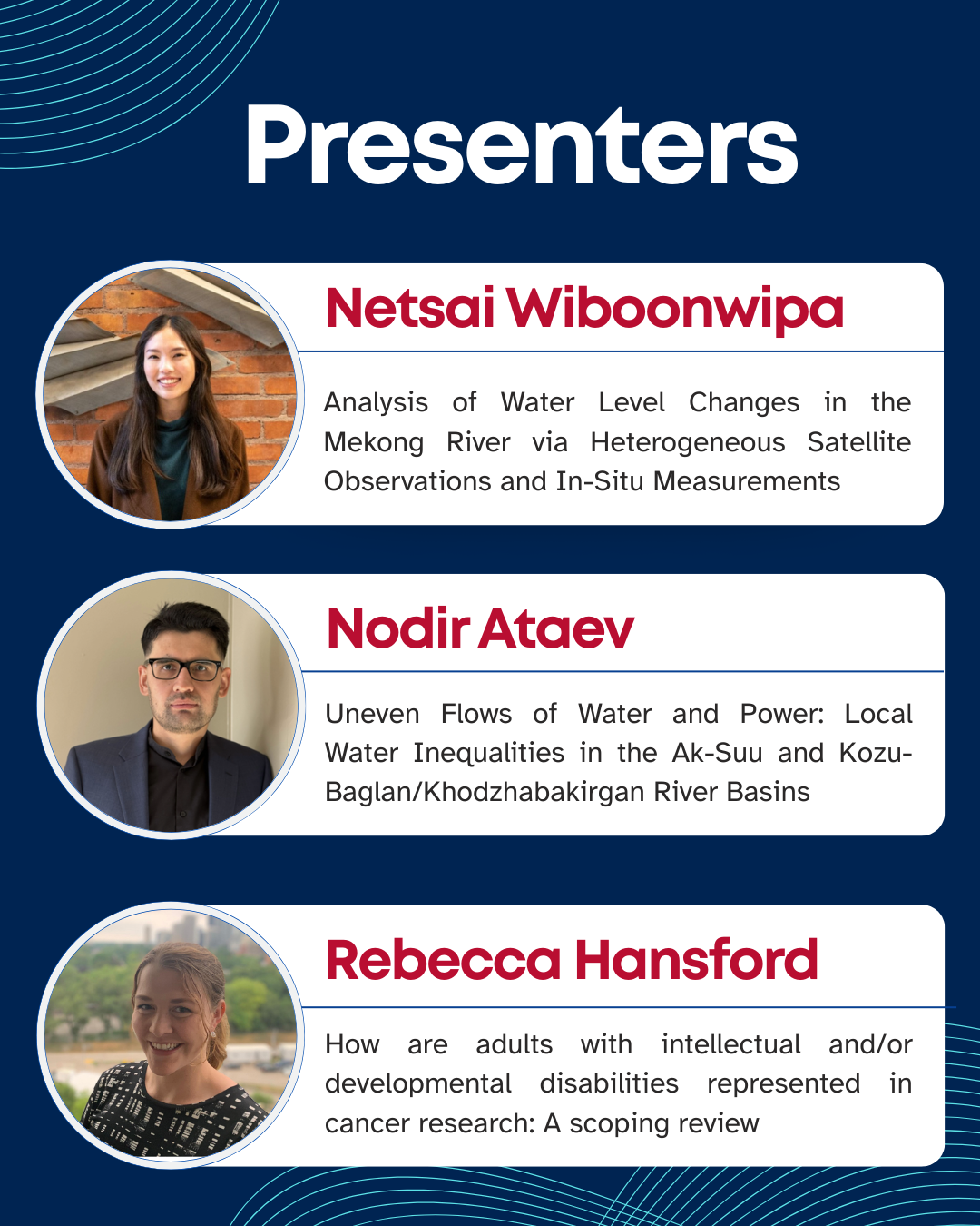 Graphic of the various presenters at the event