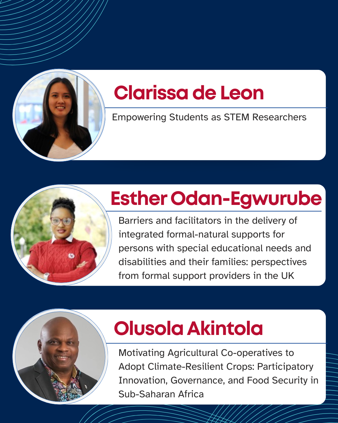 Various headshots and bios of the presenters at this event