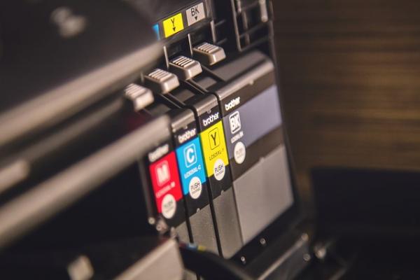 Close-up of printer ink cartridges