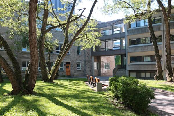 exterior stone building in summer