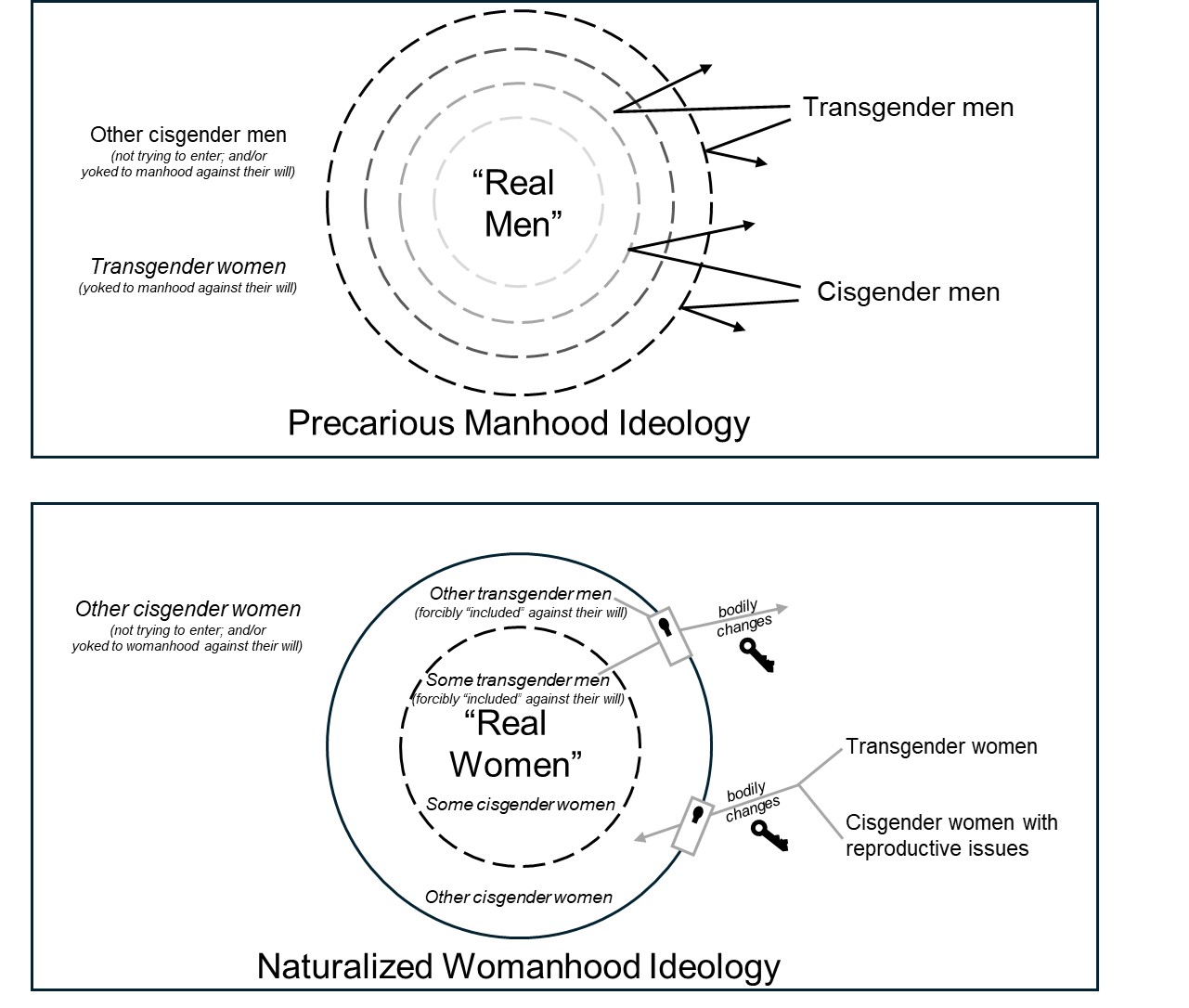 The main figure from the commentary, showing gender ideologies and impacts.