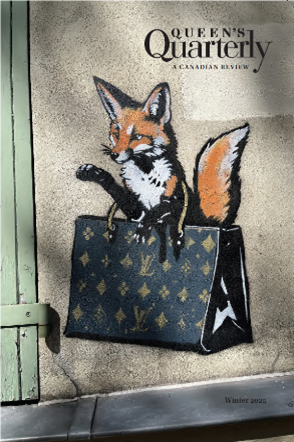 Hand drawn fox holding a large Louis Vuitton Bag.