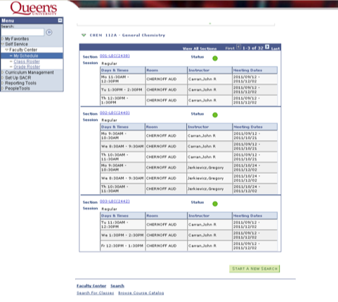 class section display in peoplesoft