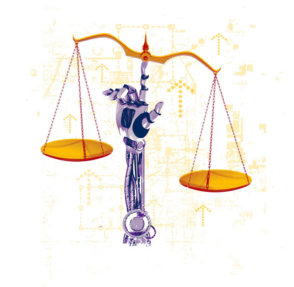 [Illustration of AI scales of justice]