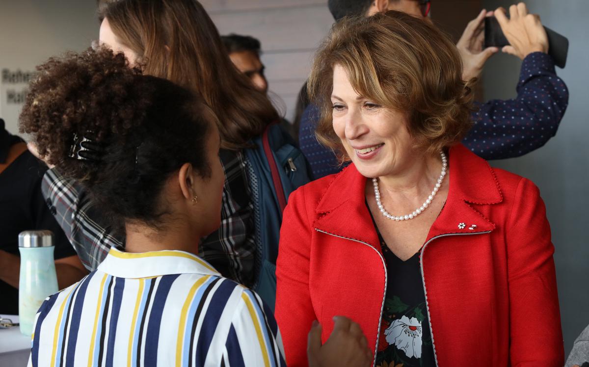 Canada's Chief Science Advisor Mona Nemer speaks with audience members following the public discussion