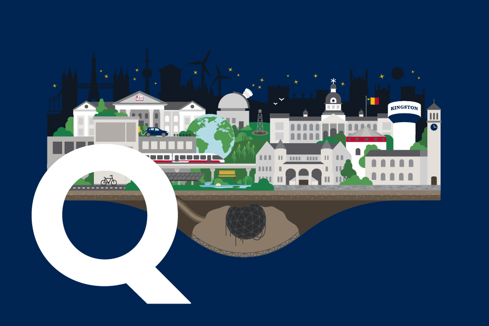 [Graphic illustration depicting Queen's campus and the letter "Q"]