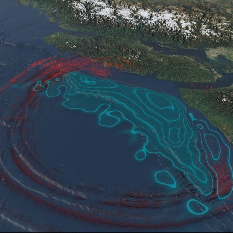 a digital rendering of a tsunami along a coastline