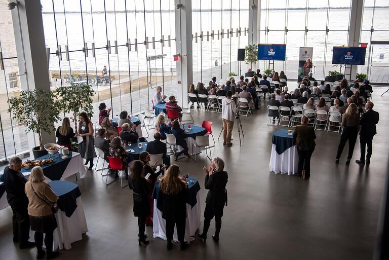 People in a crowd talking