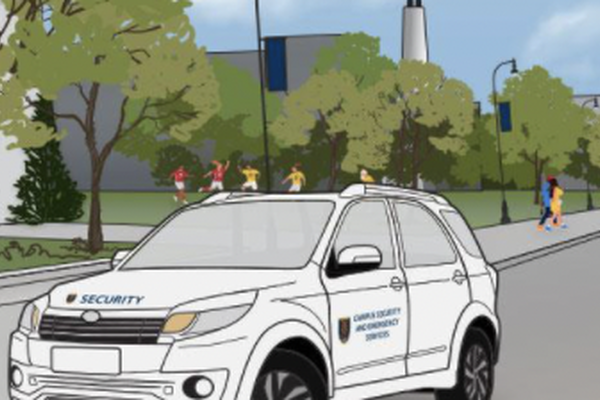 Digital illustration of Queen's vehicle on University Ave.