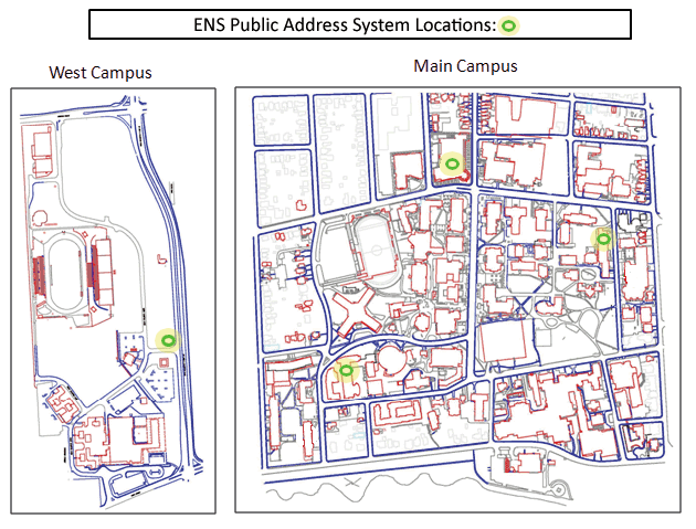 "Emergency Notifications System Map of West and Main Campus"