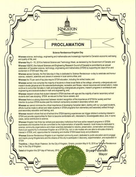 City of Kingston proclamation 2016