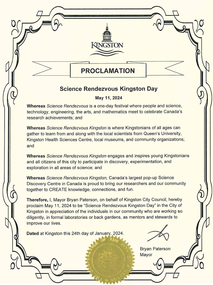 Proclamation - Science Rendezvous Kingston Day
