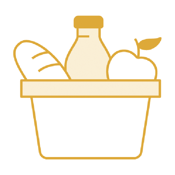 [Line drawing of a bowl of groceries]