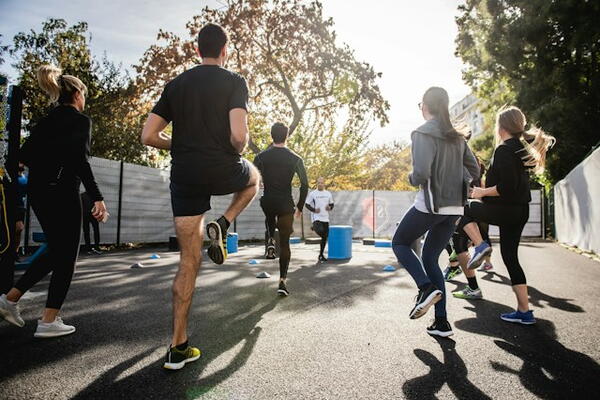 People exercising outside.