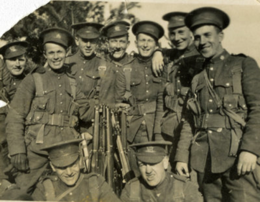 Canadian Soldiers in an unknown location posing for a photo. Photo: Kitchener Public Library.