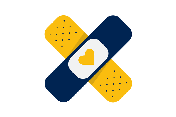 two bandaids in X with heart in middle of one on top