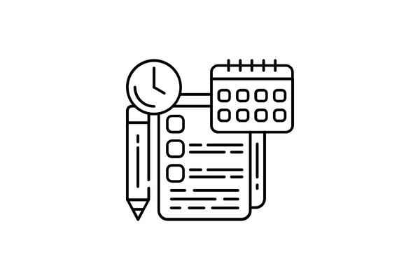 calendar, clock, pencil and exam paper