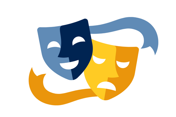 two masks, one happy and one sad