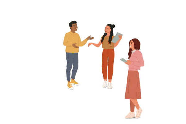 three people acting together 