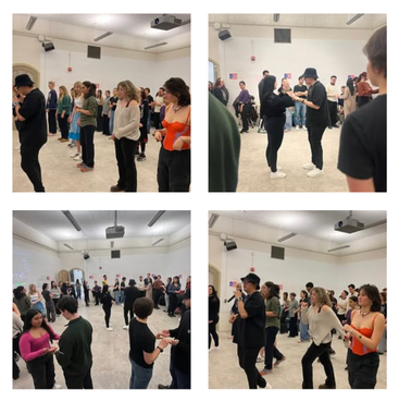 Collection of images with students doing salsa dancing