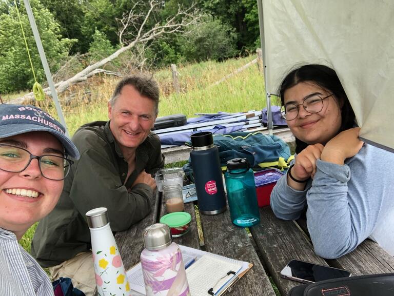 Julia, Kira and I taking an 'elevenses' break on a very hot summer's day at Bracken Tract