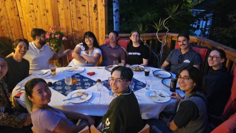 patio deck with students