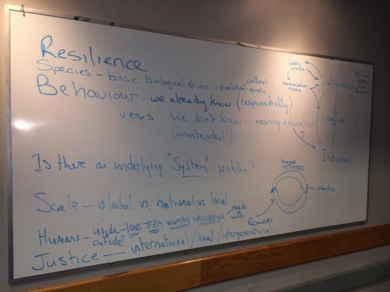 Whiteboard outline of the some of the fundamental components of the sustainability issue