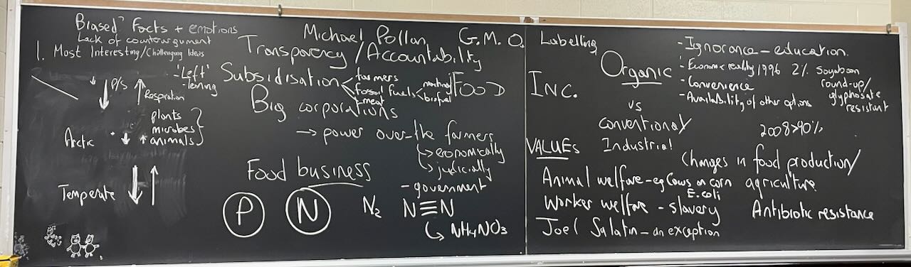 Black board discussion of Food Inc.