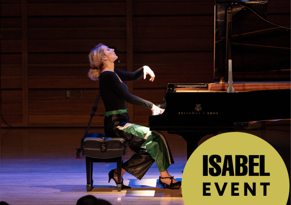 Élisabeth Pion plays passionately on a dramatically lit stage