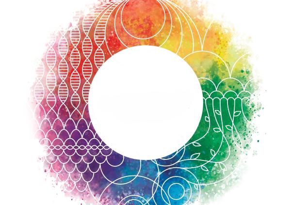 A circle of colour and swirling shapes