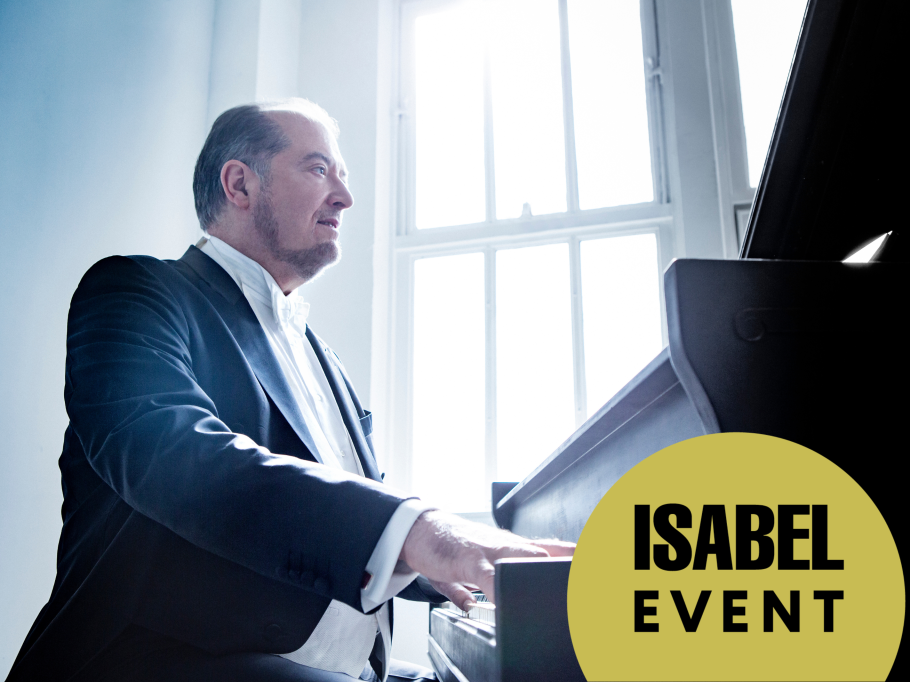 Garrick Ohlsson poses at the piano, ready to play