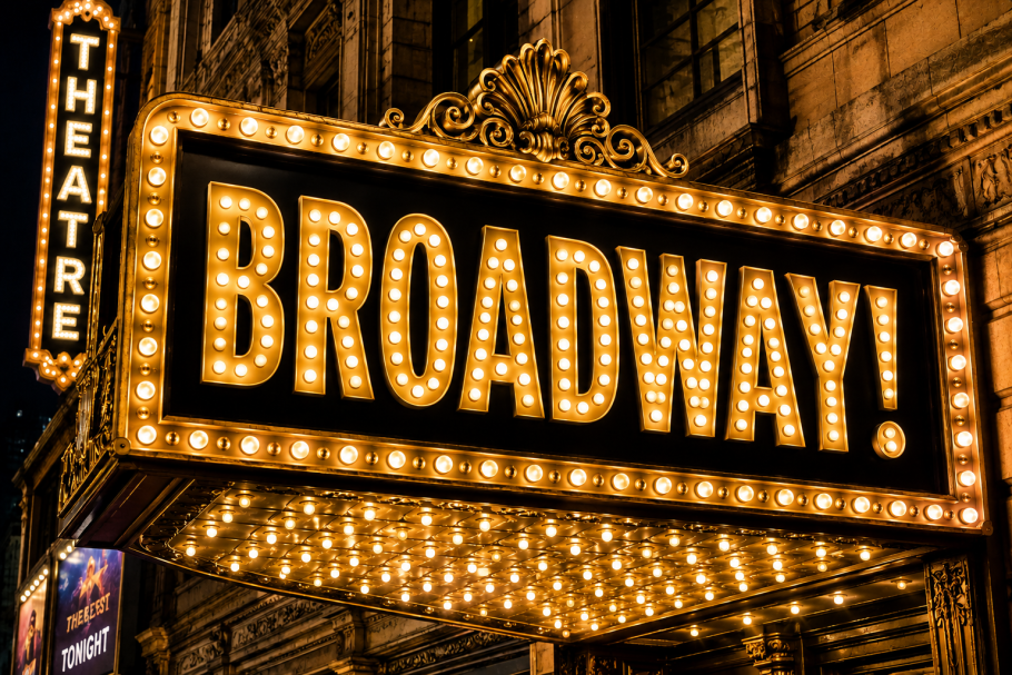 The word Broadway! in glowing lights