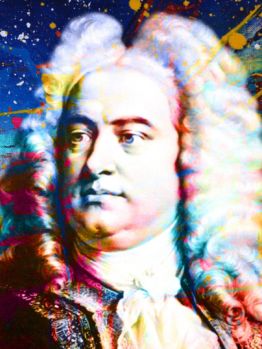 Portait of Handel surrounded by swirling colour