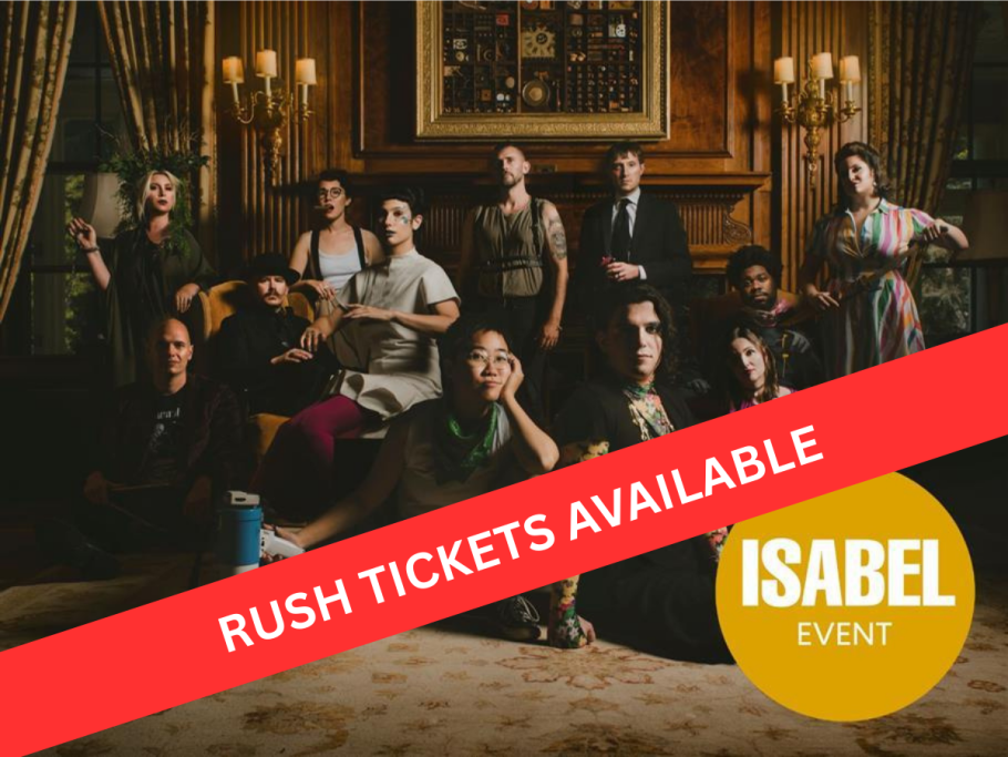 The band poses in front of a mantle place